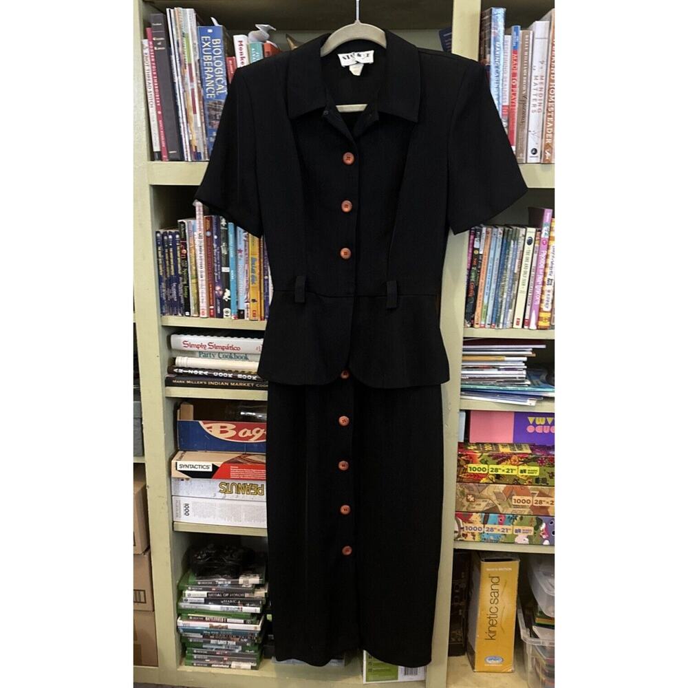 Vintage Studio I Sz 6 Peplum Dress Wiggle Secretary Black Small Black Maxi